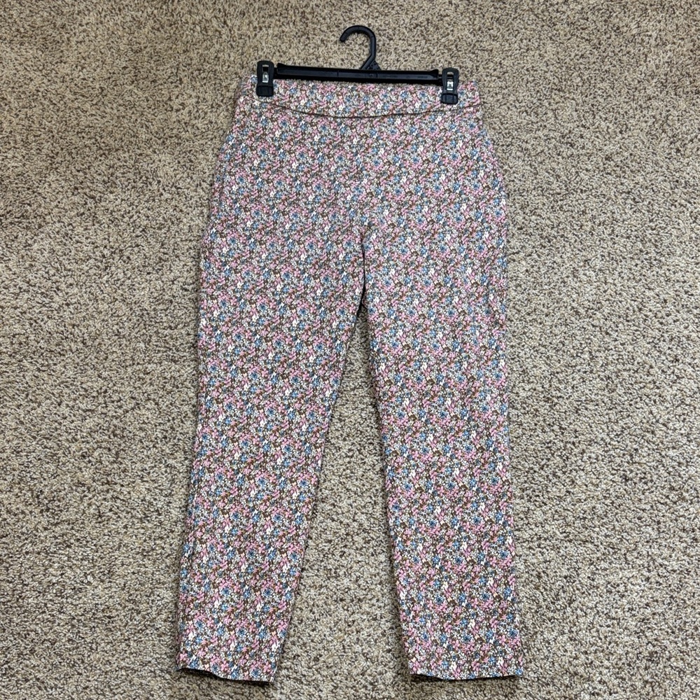 Floral Print Slim Ankle Pants - Pink Multi